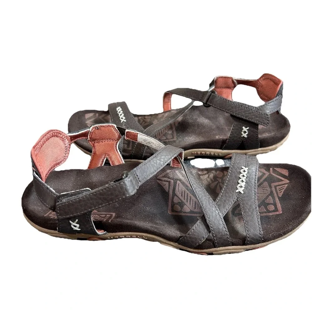 Merrell Sandspur Rose Outdoor Leather Sandal Cocoa Coral Women's Size 8 - Picture 1 of 10